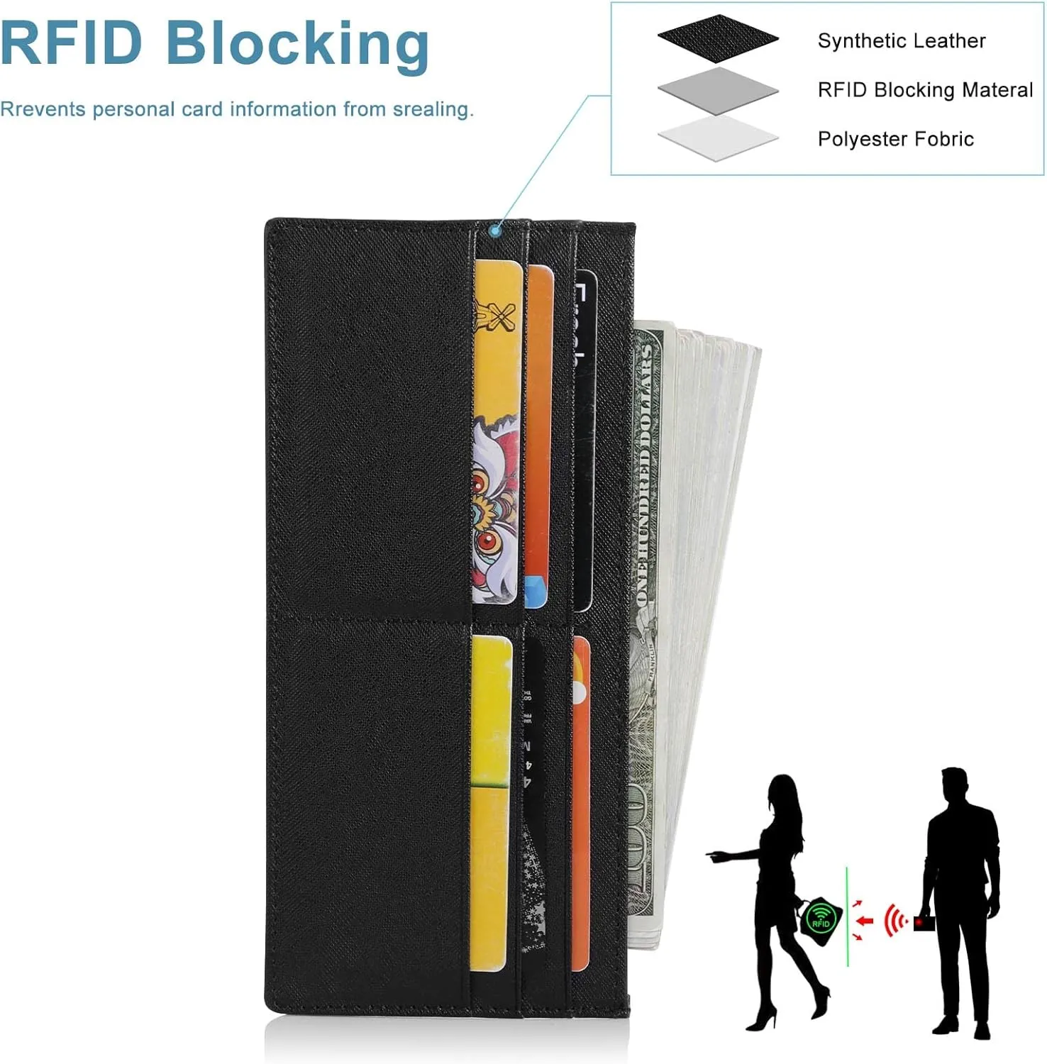 XEYOU Womens Credit Card Wallet Slim Long Zipper Pocket Purse for Coin, Cash, Receipt Multi-function Card Wallet for Ladies