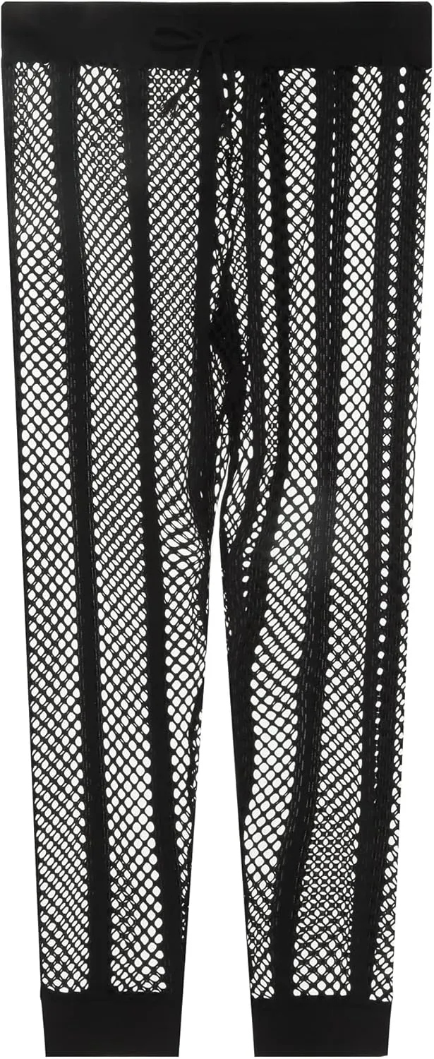 YUFEIDA Men's Fishnet Pants Drawstring Bottoms Low Rise Mesh Leggings Muscle Fit Long Pants See Through Thermal Bottoms